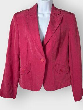 Jones Wear Womens Pink Silk Linen Blazer Size 10 Career Preppy Layering